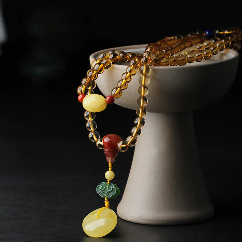 108 Mala Beads Naturalny Cytryn Bursztyn Peace Buckle Czerwony Agat PiXiu Ochrona Bransoletka Charm - Image 13