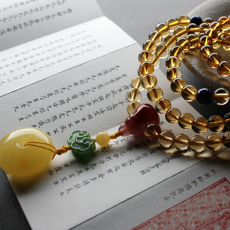 108 Mala Beads Naturalny Cytryn Bursztyn Peace Buckle Czerwony Agat PiXiu Ochrona Bransoletka Charm - Image 15