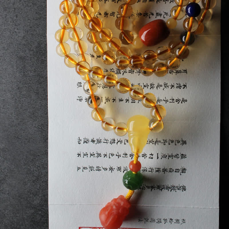 108 Mala Beads Naturalny Cytryn Bursztyn Peace Buckle Czerwony Agat PiXiu Ochrona Bransoletka Charm - Image 22