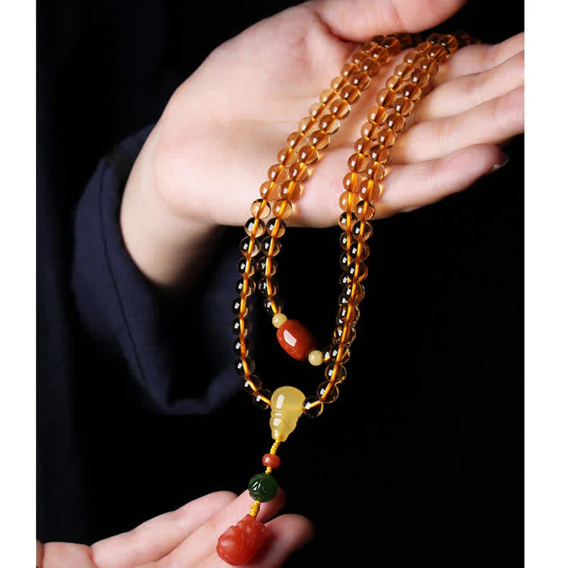 108 Mala Beads Naturalny Cytryn Bursztyn Peace Buckle Czerwony Agat PiXiu Ochrona Bransoletka Charm - Image 25