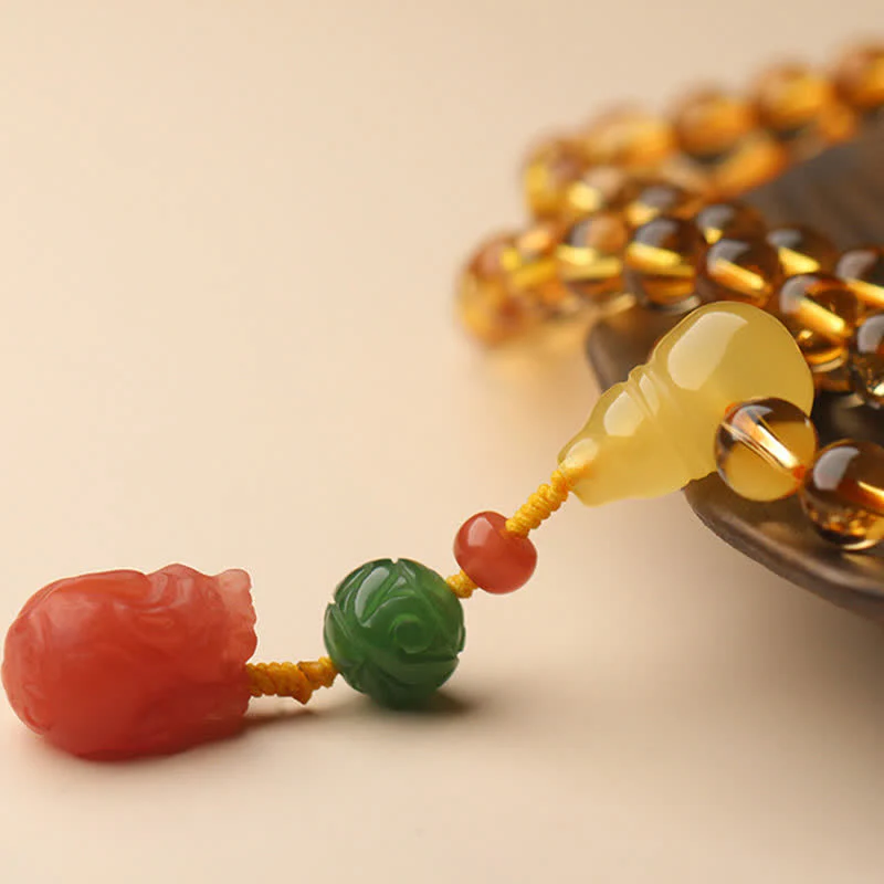 108 Mala Beads Naturalny Cytryn Bursztyn Peace Buckle Czerwony Agat PiXiu Ochrona Bransoletka Charm - Image 26
