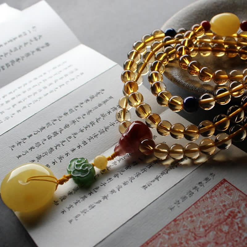 108 Mala Beads Naturalny Cytryn Bursztyn Peace Buckle Czerwony Agat PiXiu Ochrona Bransoletka Charm - Image 9