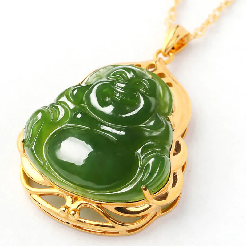 925 Srebro Sterling Naturalny Hetian Cyan Jade Śmiejący się Budda 18K Złoty Naszyjnik Uzdrawiający Łańcuszek Wisiorek - Image 9