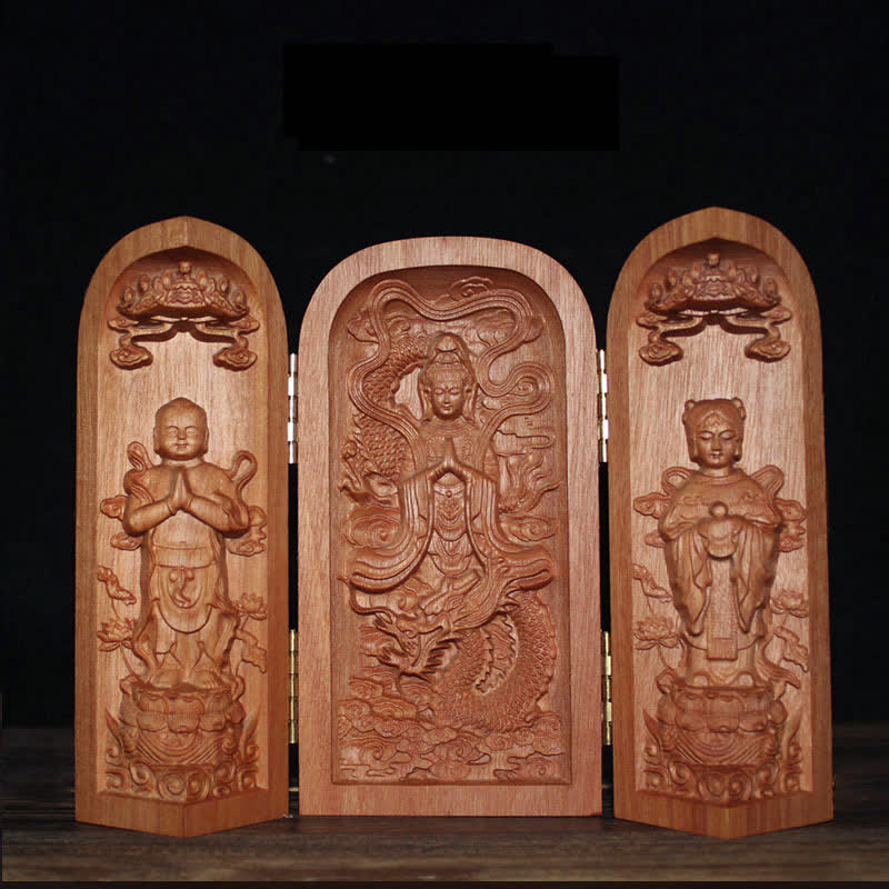 Awalokiteśwara Kwan Yin Budda Drewno Wiśniowe Współczucie Ołtarz Dekoracji Wnętrz - Image 10