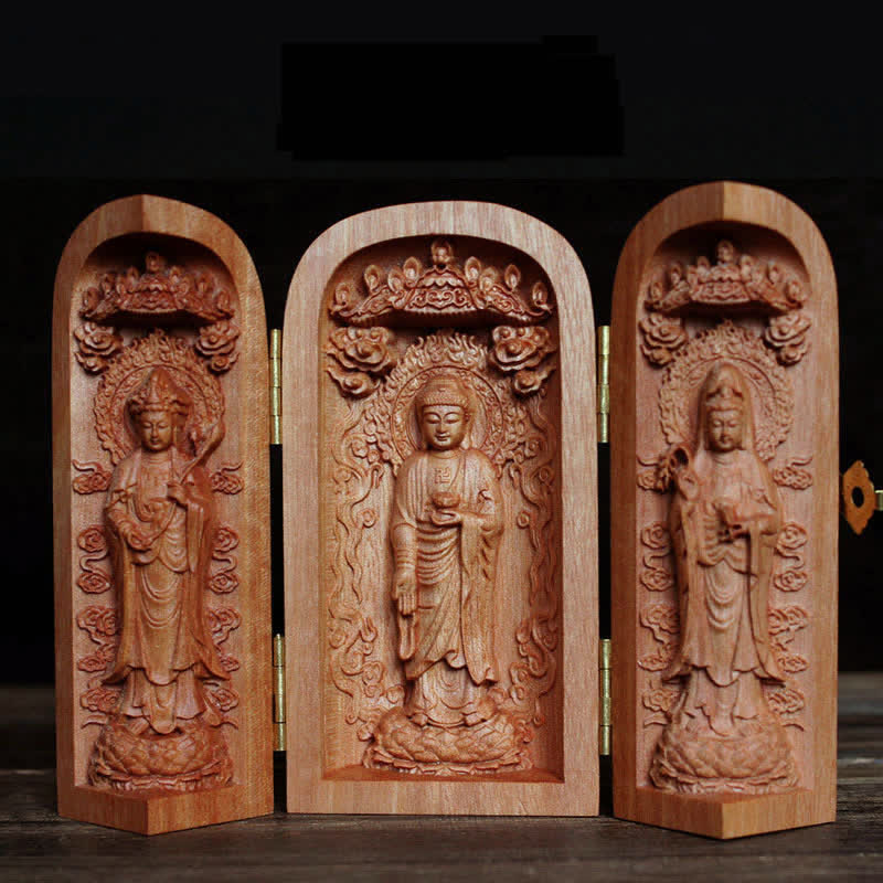 Awalokiteśwara Kwan Yin Budda Drewno Wiśniowe Współczucie Ołtarz Dekoracji Wnętrz - Image 4