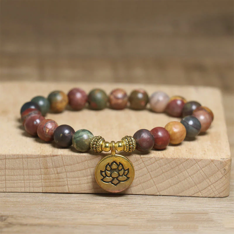 Buddha Stones antystresowa z naturalnym kolorowym kamieniem cesarskim w kształcie lotosu