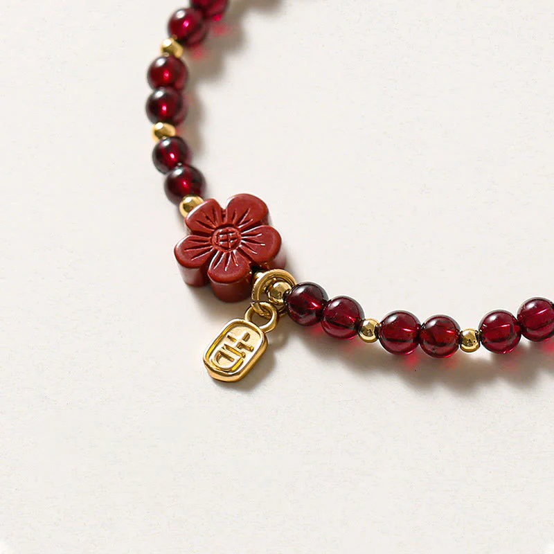 Bransoletka Buddha Stones 14K Gold Natural Granat Cinnabar Flower Calm - Image 7