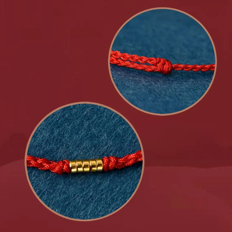 Bransoletka Buddha Stones 925 Srebro Sterlingowe Szczęśliwe Złote Koraliki Pleciony Sznurek Anklet - Image 14