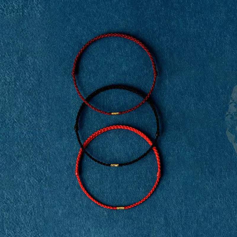 Bransoletka Buddha Stones 925 Srebro Sterlingowe Szczęśliwe Złote Koraliki Pleciony Sznurek Anklet - Image 2