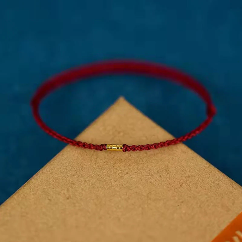Bransoletka Buddha Stones 925 Srebro Sterlingowe Szczęśliwe Złote Koraliki Pleciony Sznurek Anklet - Image 5