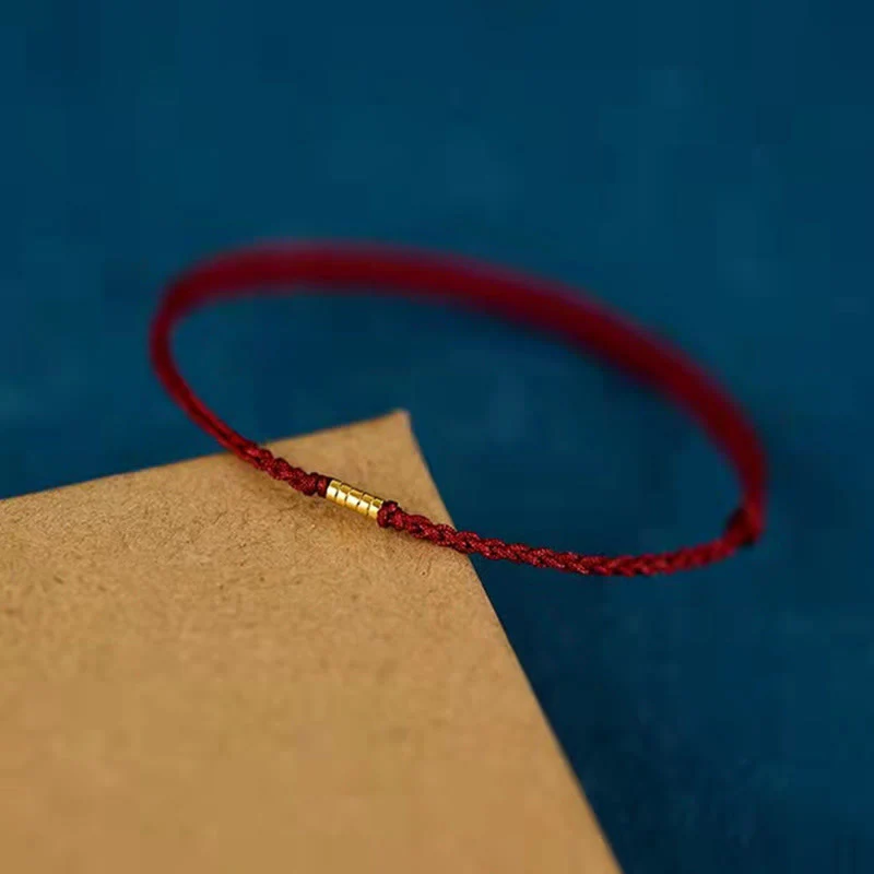 Bransoletka Buddha Stones 925 Srebro Sterlingowe Szczęśliwe Złote Koraliki Pleciony Sznurek Anklet - Image 6