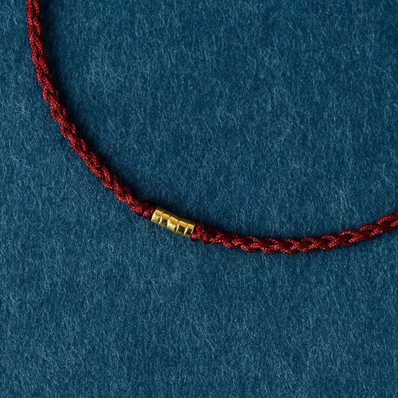 Bransoletka Buddha Stones 925 Srebro Sterlingowe Szczęśliwe Złote Koraliki Pleciony Sznurek Anklet - Image 7