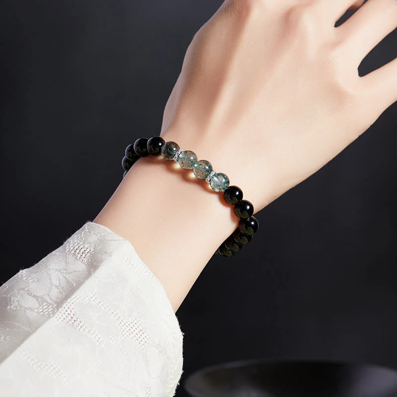 Bransoletka Buddha Stones 925 Sterling Silver Black Obsidian Green Phantom Strength - Image 4