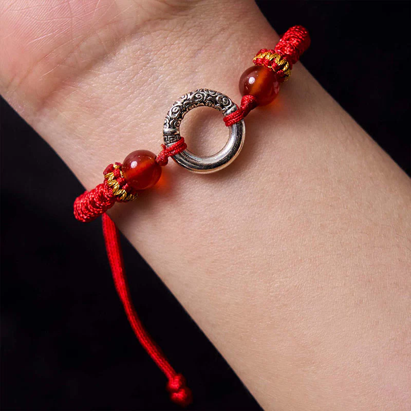 Bransoletka Buddha Stones 925 Sterling Silver Plated Copper Peace Buckle Protection Braided String - Image 5