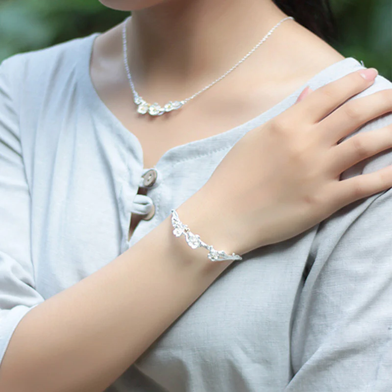 Bransoletka Buddha Stones 925 Sterling Silver Plum Flower Blessing z regulacją - Image 11