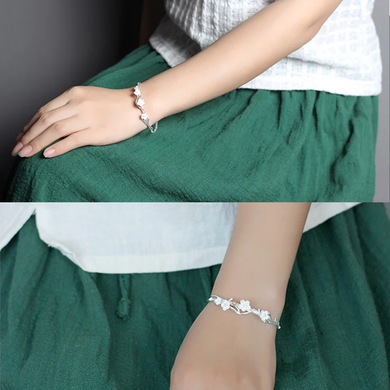 Bransoletka Buddha Stones 925 Sterling Silver Plum Flower Blessing z regulacją - Image 12