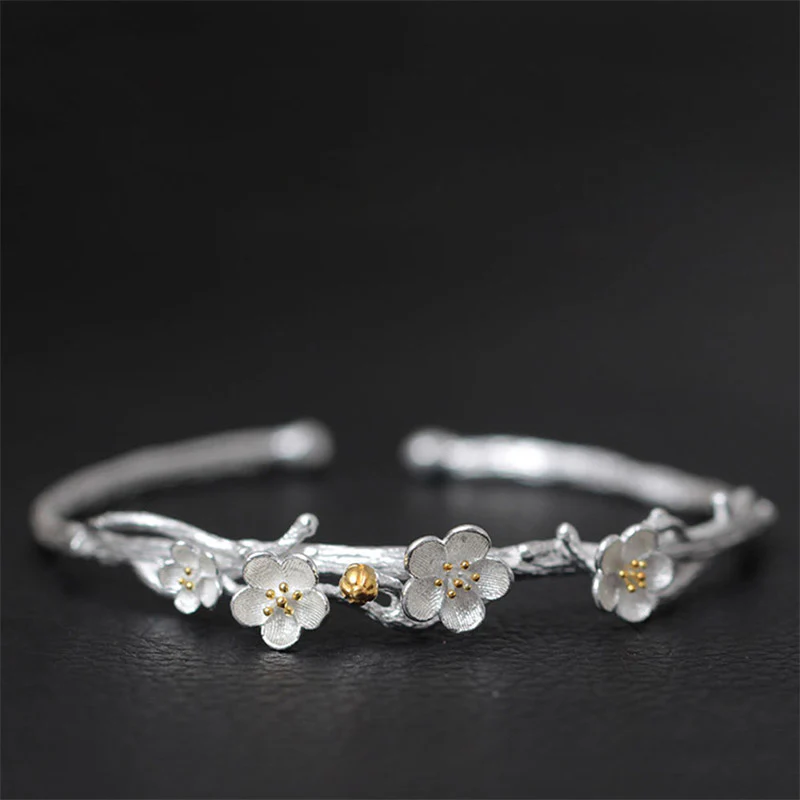 Bransoletka Buddha Stones 925 Sterling Silver Plum Flower Blessing z regulacją - Image 13