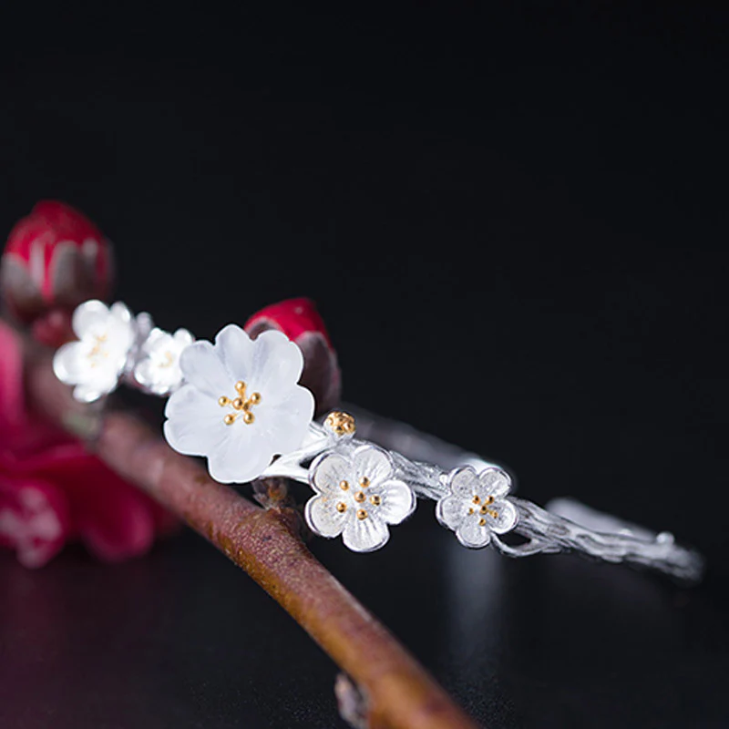 Bransoletka Buddha Stones 925 Sterling Silver Plum Flower Blessing z regulacją - Image 2