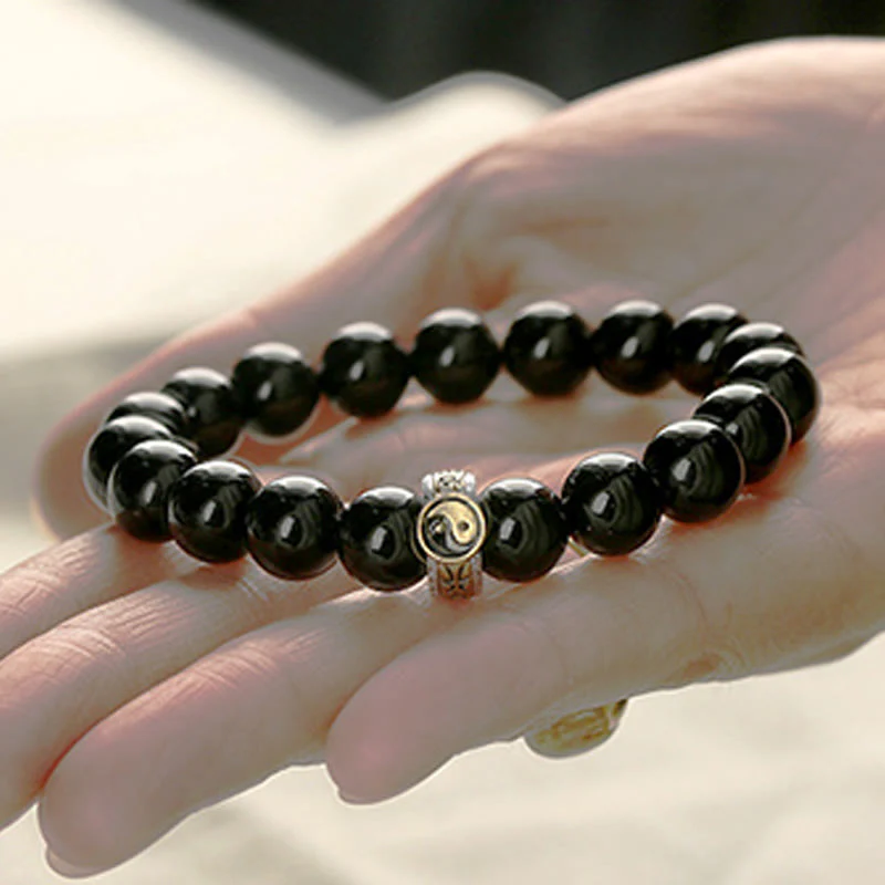 Bransoletka Buddha Stones Black Obsidian Yin Yang Nine-Character Mantra Fulfilment - Image 12