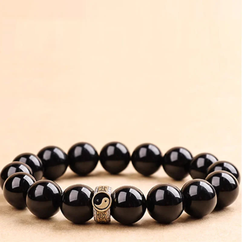Bransoletka Buddha Stones Black Obsidian Yin Yang Nine-Character Mantra Fulfilment - Image 5