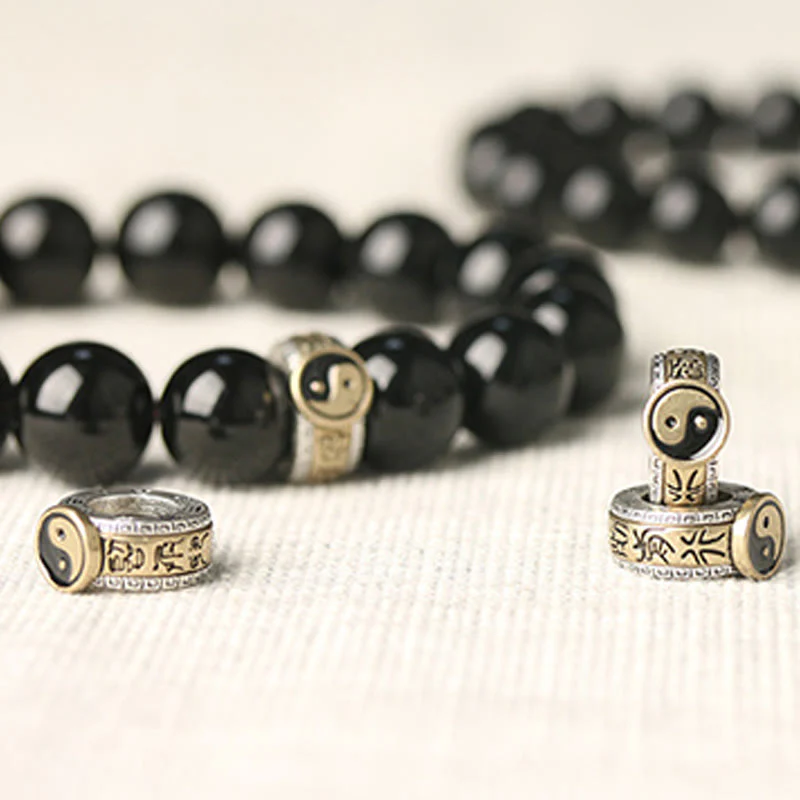 Bransoletka Buddha Stones Black Obsidian Yin Yang Nine-Character Mantra Fulfilment - Image 8