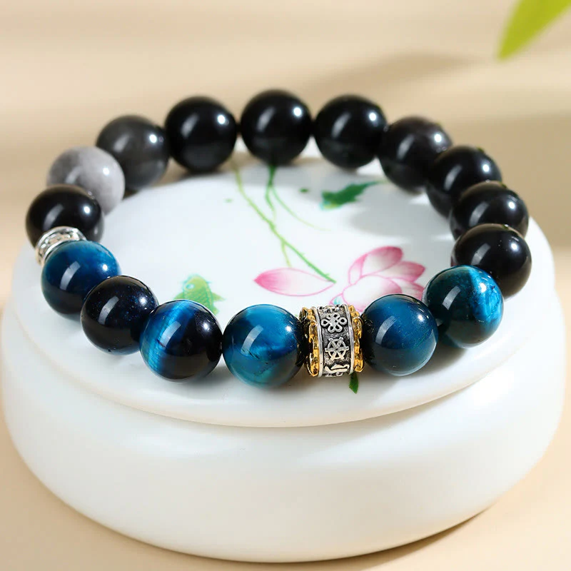 Bransoletka Buddha Stones Blue Tiger Eye Silver Sheen Obsydian Strength - Image 3