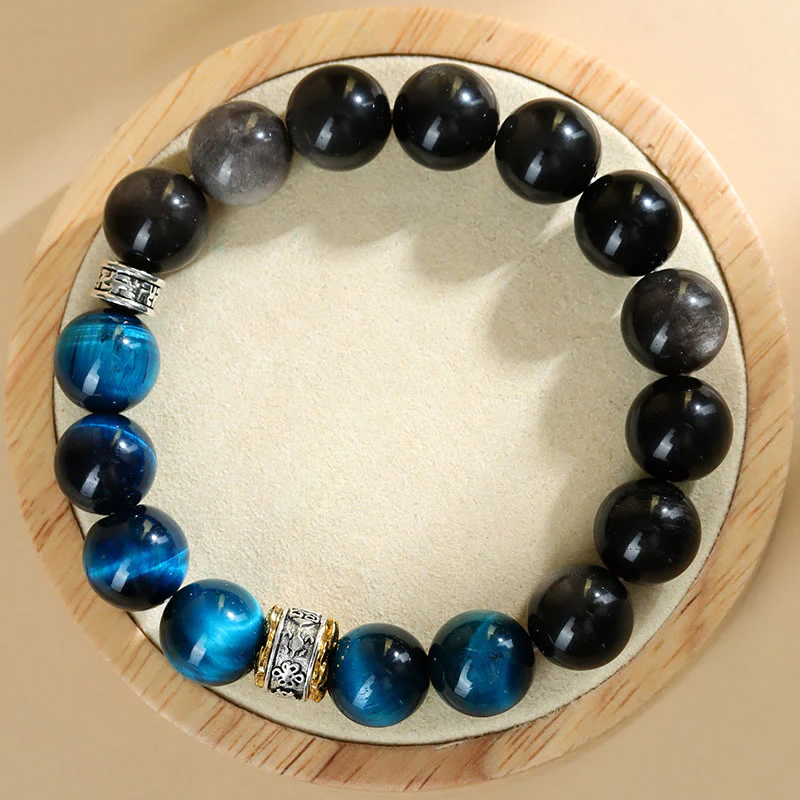 Bransoletka Buddha Stones Blue Tiger Eye Silver Sheen Obsydian Strength - Image 4