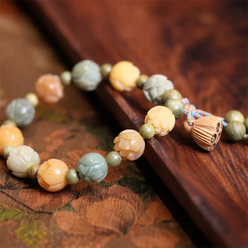 Bransoletka Buddha Stones Bodhi Seed Lotus Green Sandalwood Wisdom Harmony - Image 3