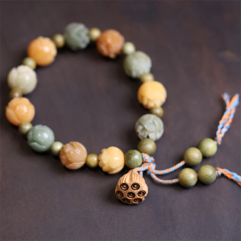 Bransoletka Buddha Stones Bodhi Seed Lotus Green Sandalwood Wisdom Harmony - Image 4