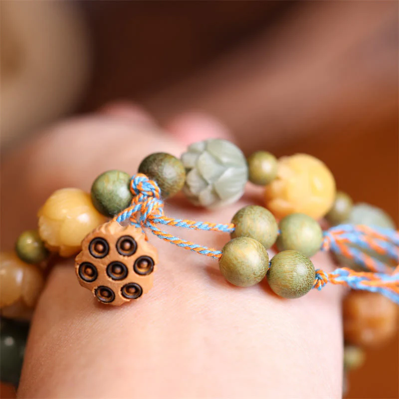 Bransoletka Buddha Stones Bodhi Seed Lotus Green Sandalwood Wisdom Harmony - Image 9