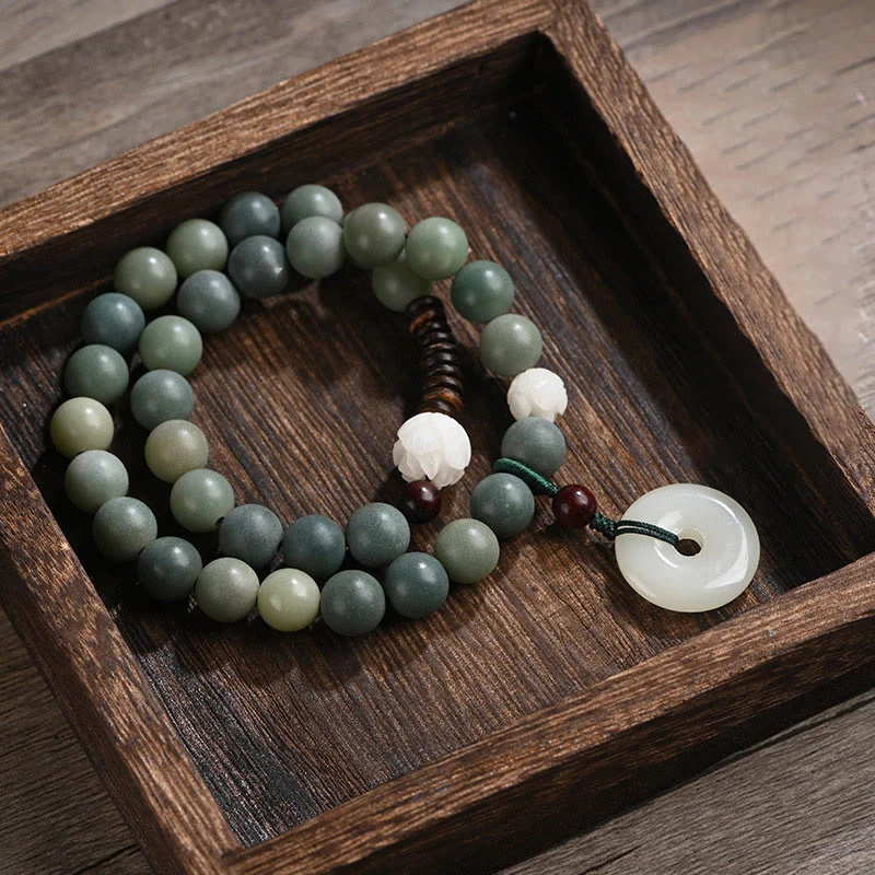 Bransoletka Buddha Stones Cyan Bodhi Nasiona Lotosu Jadeit Spokój Klamra Mądrość Podwójne Owijanie
