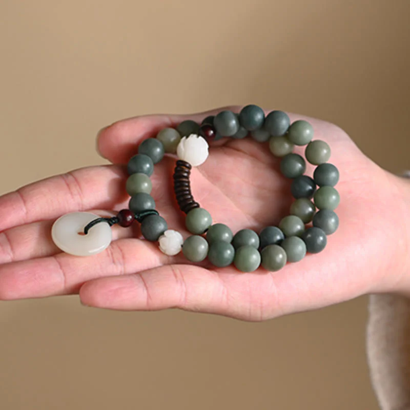 Bransoletka Buddha Stones Cyan Bodhi Nasiona Lotosu Jadeit Spokój Klamra Mądrość Podwójne Owijanie - Image 11