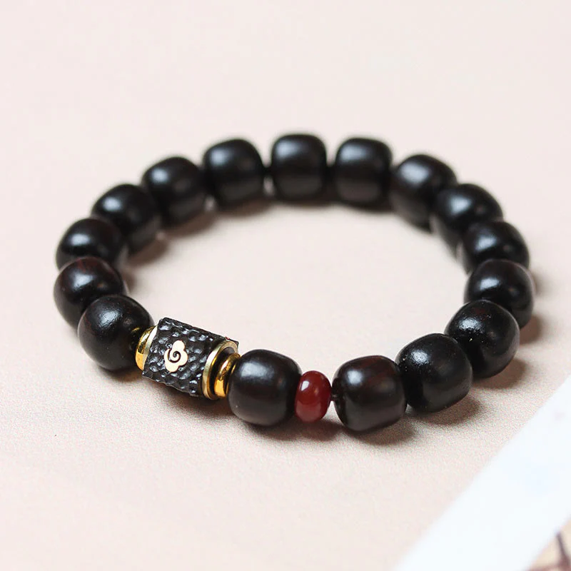Bransoletka Buddha Stones Ebony Drewno Pomyślne Chmury Grawerowane Spokojne
