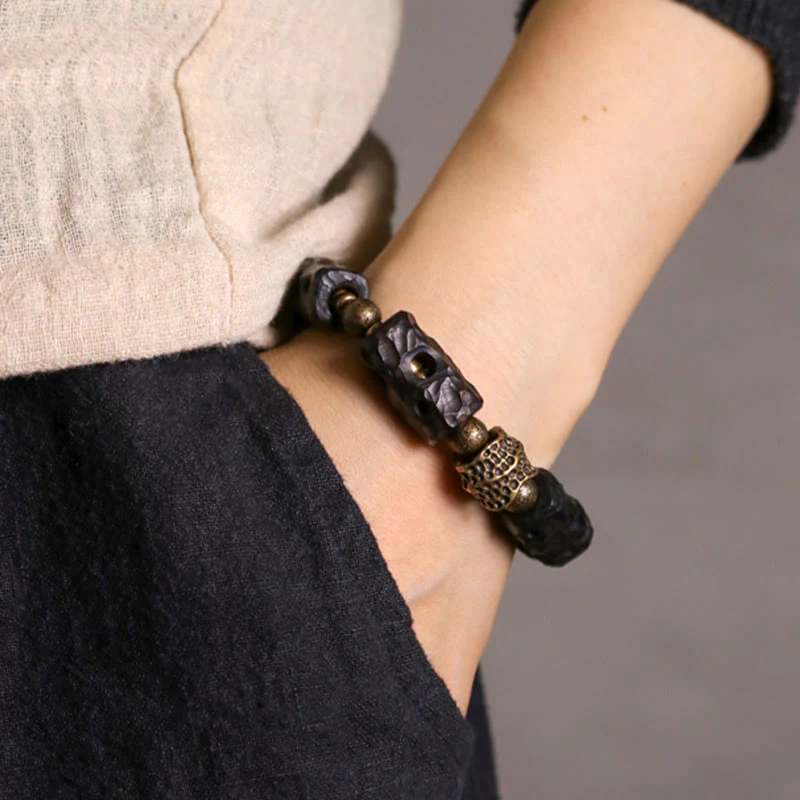 Bransoletka Buddha Stones Ebony Wood Copper Brass Calm - Image 8
