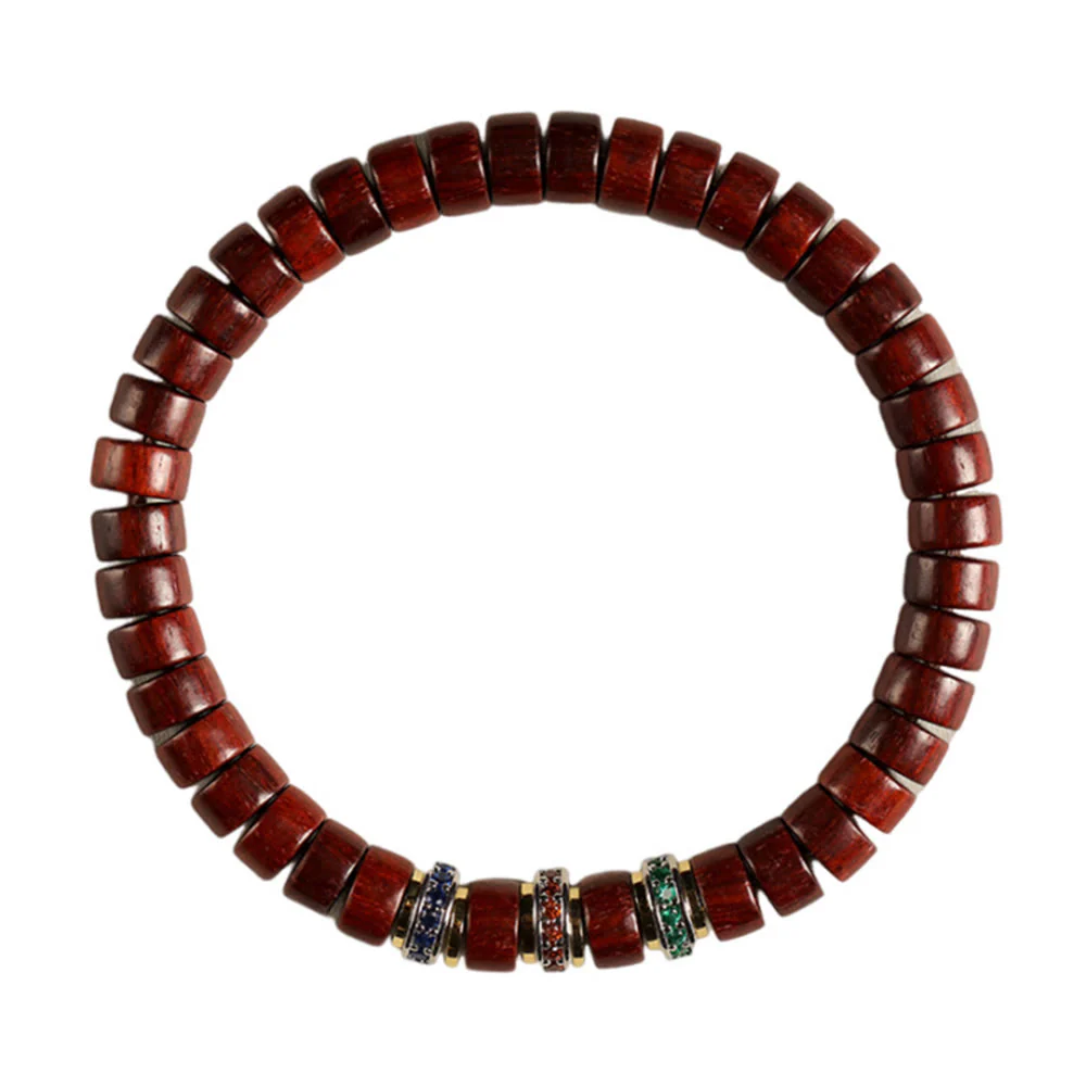 Bransoletka Buddha Stones Ebony Wood Small Leaf Red Sandałowiec Cyrkon Peace - Image 11