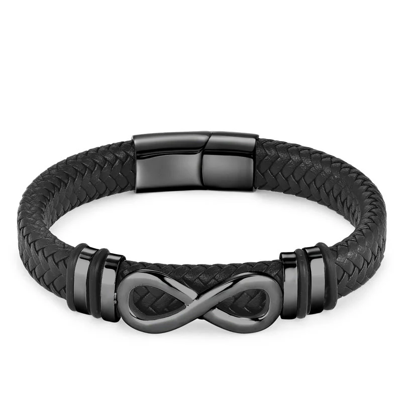 Bransoletka Buddha Stones Endless Knot Design ze stali tytanowej ze wzmocnieniem plecionej skóry z klamrą - Image 10