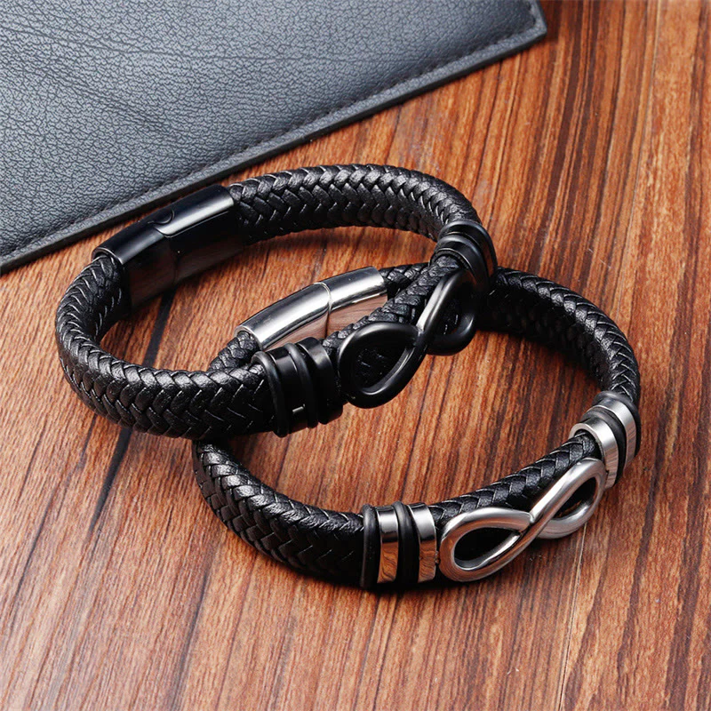 Bransoletka Buddha Stones Endless Knot Design ze stali tytanowej ze wzmocnieniem plecionej skóry z klamrą - Image 11