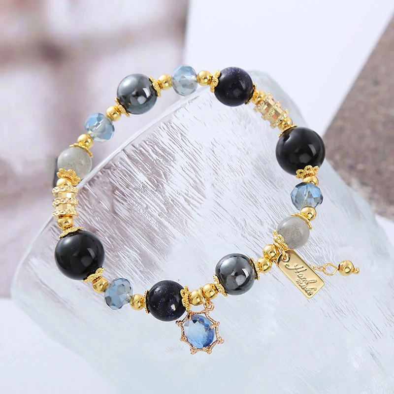 Bransoletka Buddha Stones Natural Black Obsidian Hematyt Blue Sandstone Strength - Image 10