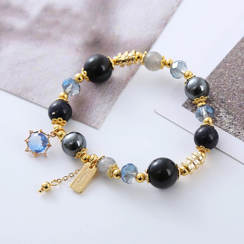 Bransoletka Buddha Stones Natural Black Obsidian Hematyt Blue Sandstone Strength - Image 12