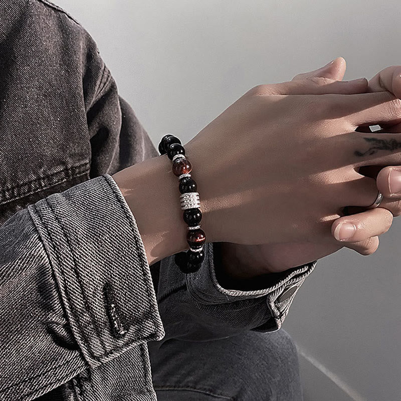 Bransoletka Buddha Stones Natural Black Obsidian Tiger Eye Strength Fulfillment - Image 14