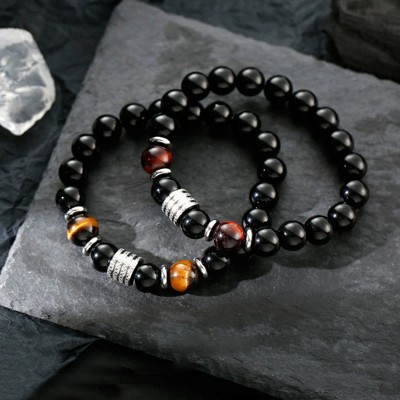 Bransoletka Buddha Stones Natural Black Obsidian Tiger Eye Strength Fulfillment - Image 2