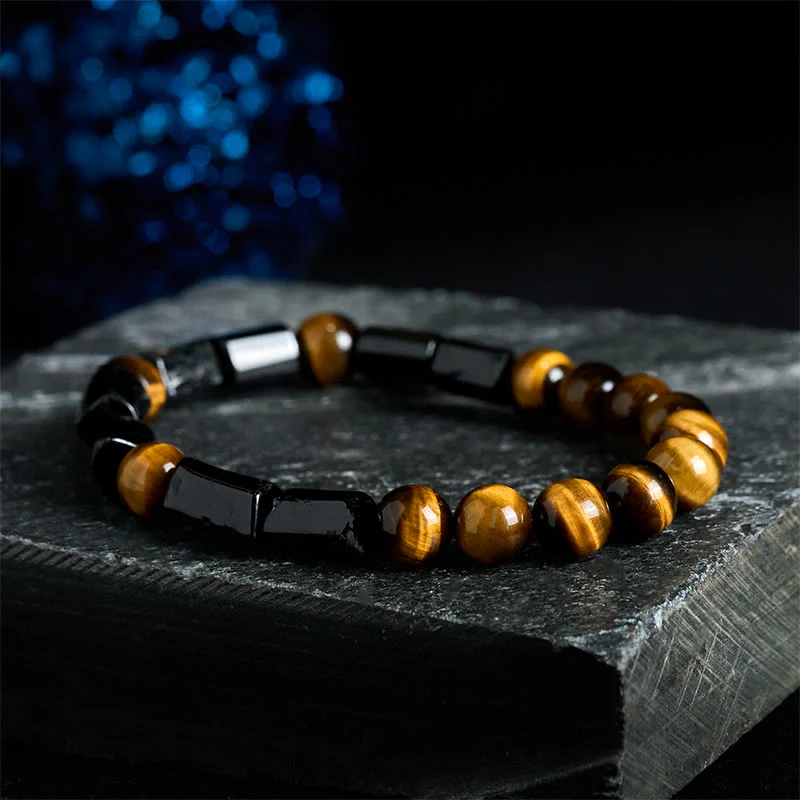 Bransoletka Buddha Stones Natural Black Tourmaline Tiger Eye Positive