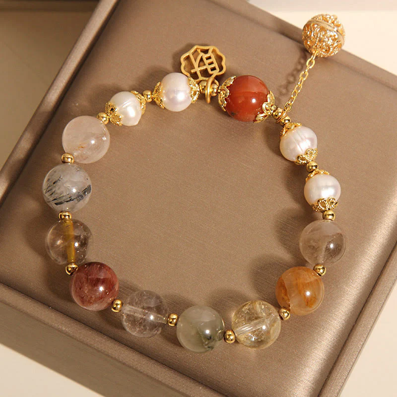 Bransoletka Buddha Stones Natural Rutilated Quartz Pearl Attract Fortune Wealth - Image 5