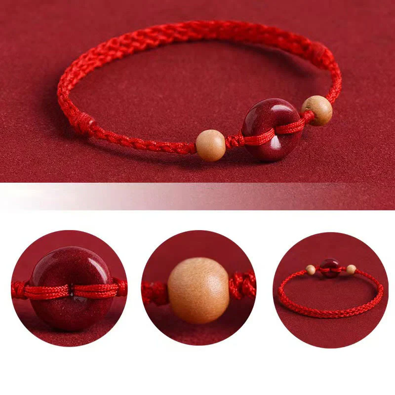 Bransoletka Buddha Stones Peach Wood Peace Buckle Cinnabar Wealth String Bransoletka na kostkę - Image 3