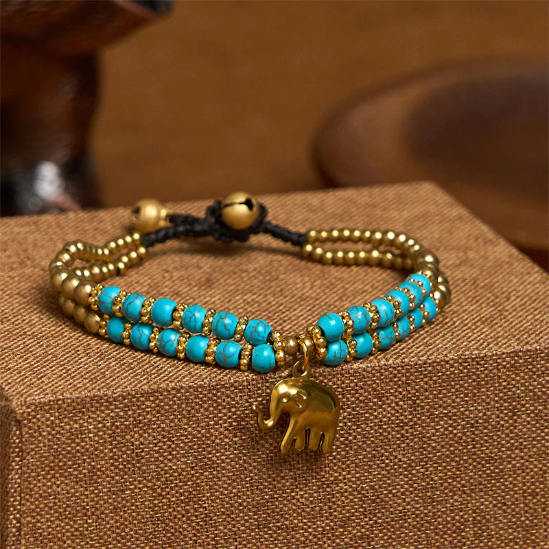 Bransoletka Buddha Stones Turquoise Elephant Luck z podwójną warstwą platerowanej miedzi, zapewniająca siłę - Image 18
