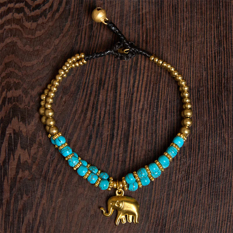 Bransoletka Buddha Stones Turquoise Elephant Luck z podwójną warstwą platerowanej miedzi, zapewniająca siłę - Image 19
