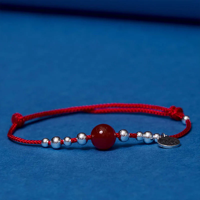 Bransoletka Buddha Stones wykonana ręcznie ze srebra próby 925 Fu Character Red Agate Fortune Braided Ultra-Thin Rope - Image 4