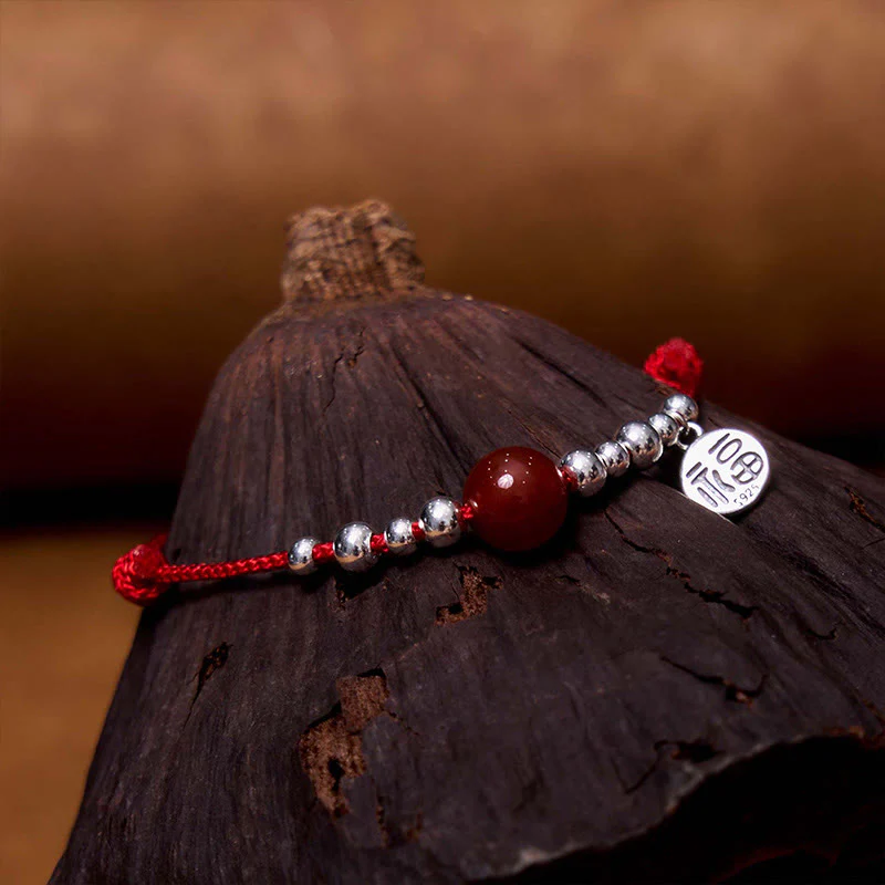 Bransoletka Buddha Stones wykonana ręcznie ze srebra próby 925 Fu Character Red Agate Fortune Braided Ultra-Thin Rope - Image 6