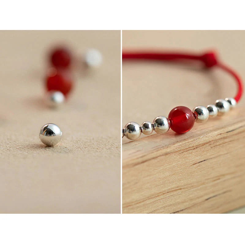 Bransoletka Buddha Stones wykonana ręcznie ze srebra próby 925 Fu Character Red Agate Fortune Braided Ultra-Thin Rope - Image 7