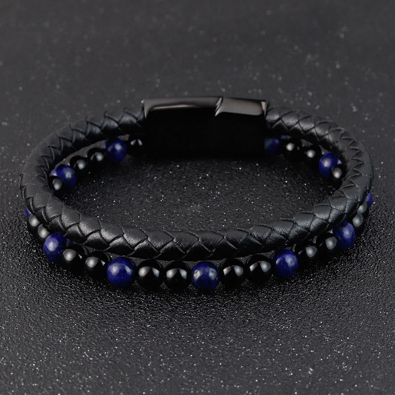Bransoletka skórzana z Buddha Stones , czarnym onyksem, lazurytem, lapis lazuli, tytanem i stalą, z pozytywnym efektem pielęgnacji - Image 11
